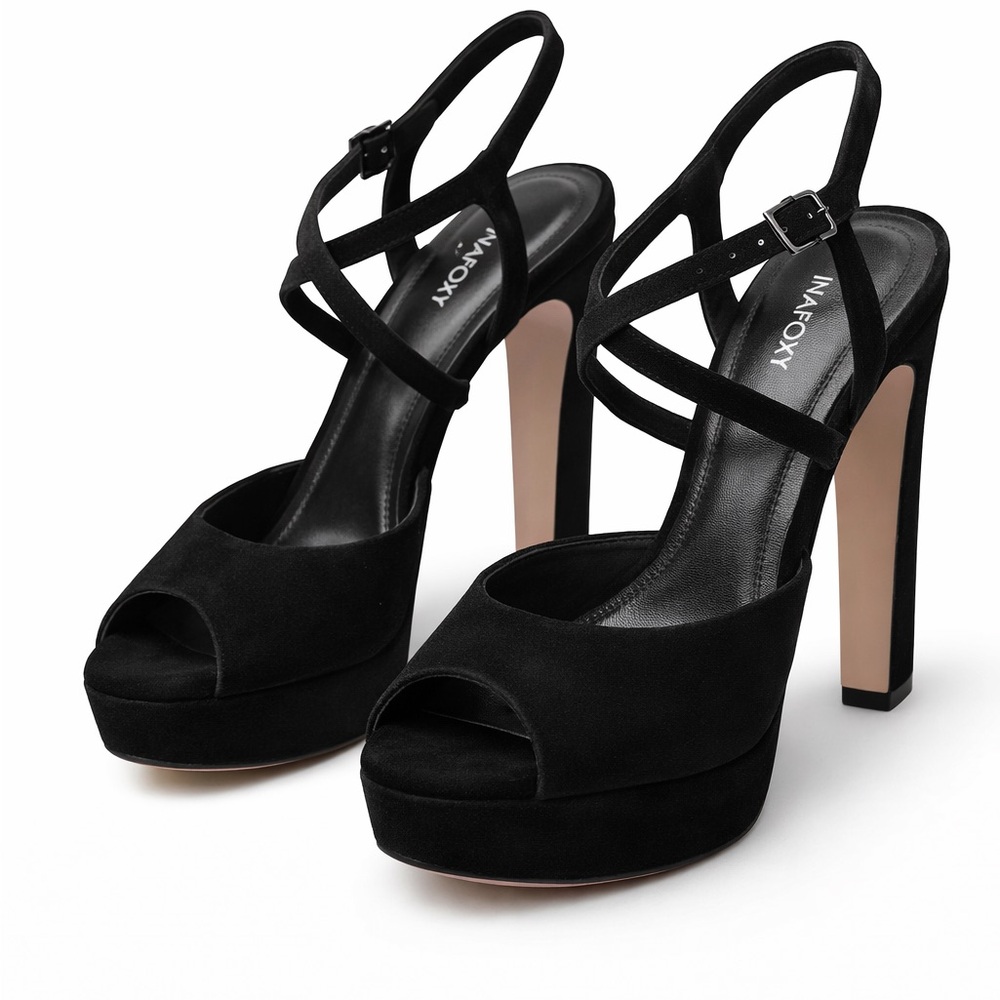 Black Strappy Platform Heels by Anna Foxy Euro 38